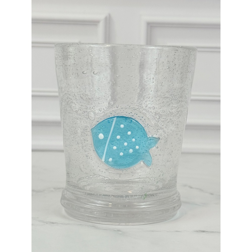Anthropologie Icon Juice Bubble Glass with Blue Fish 4" Tall
